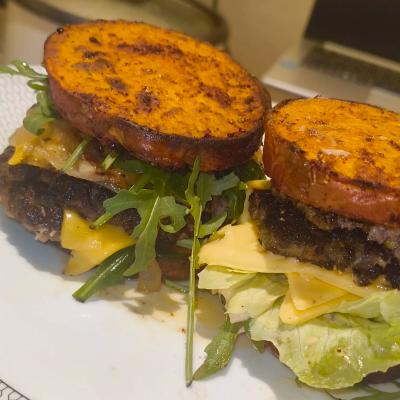 Double Smash Cheeseburger on Sweet Potato Bun