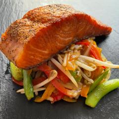 PAN SEARED SALMON W/ASIAN STIR-FRY