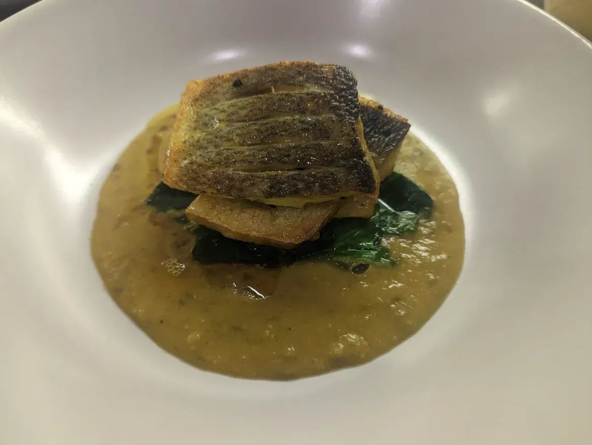 Bass with a Lentil Sauce