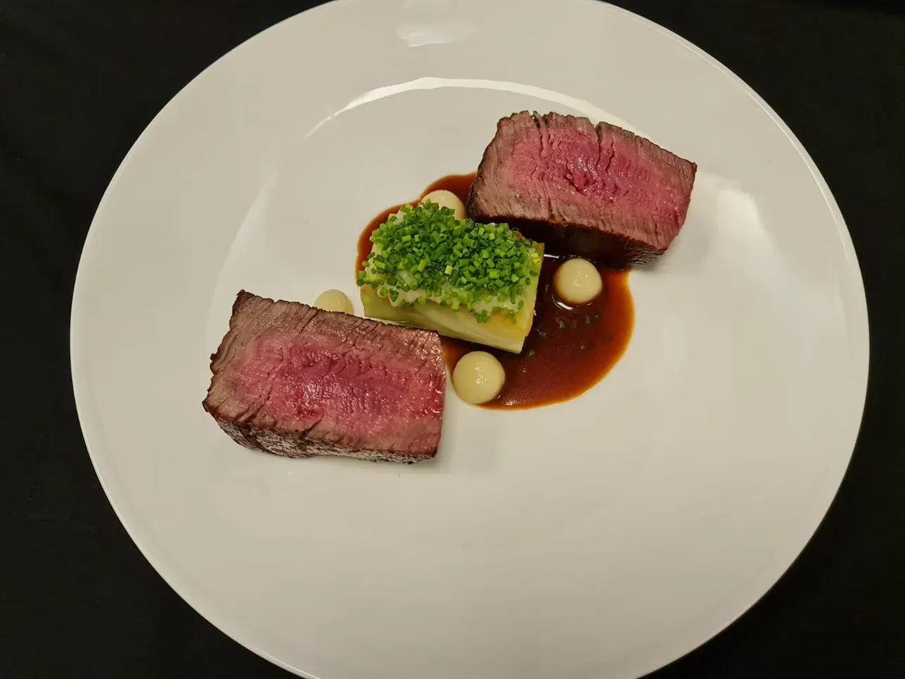 Beef Tenderloin with Mashed Potato, Rolled Cabbage & Chives