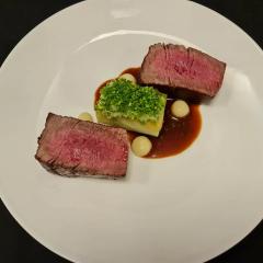 Beef Tenderloin with Mashed Potato, Rolled Cabbage & Chives