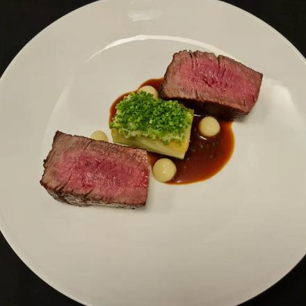 Beef Tenderloin with Mashed Potato, Rolled Cabbage & Chives