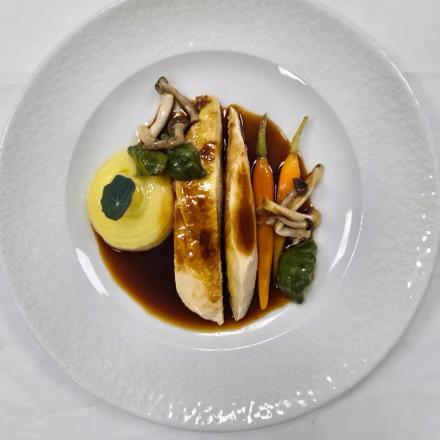 Sous-Vide Chicken Breast with Mashed Potato, Baby Carrot & Mushrooms