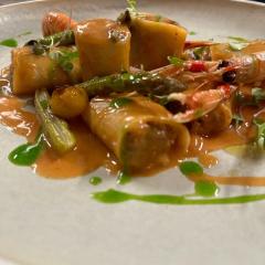 fulled Paccheri with fish and asparagus