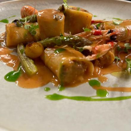 fulled Paccheri with fish and asparagus