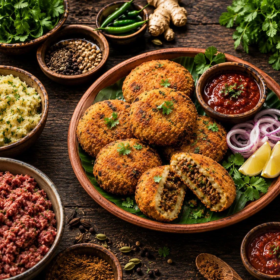 Dad's Potato Cutlets with Masala Minced Beef