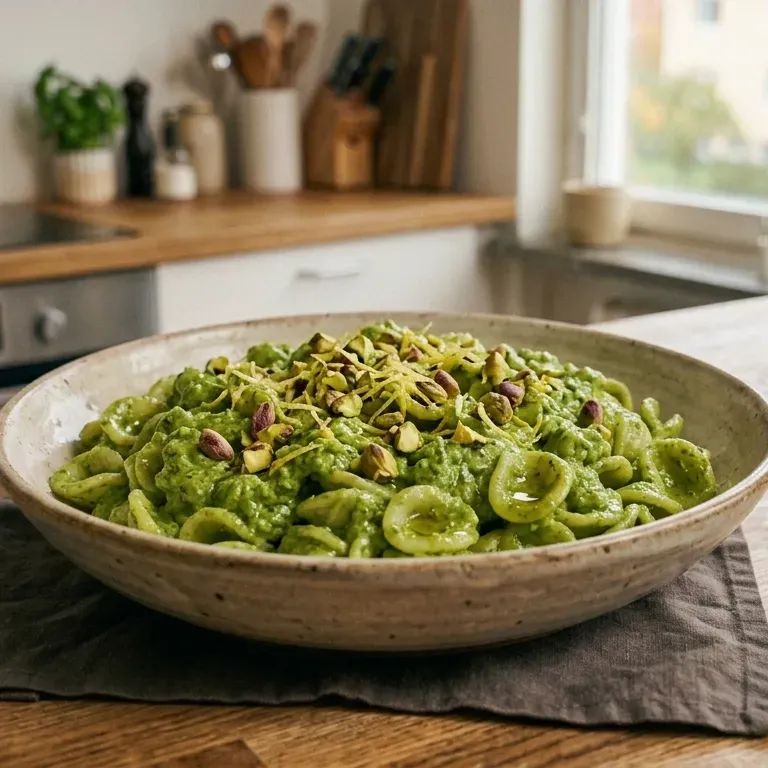 Fresh made Pasta with Sweet Pea & Rocket Pesto