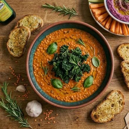 Italo-Indian Lentil Dahl with Garlic Crostini & Olive Oil
