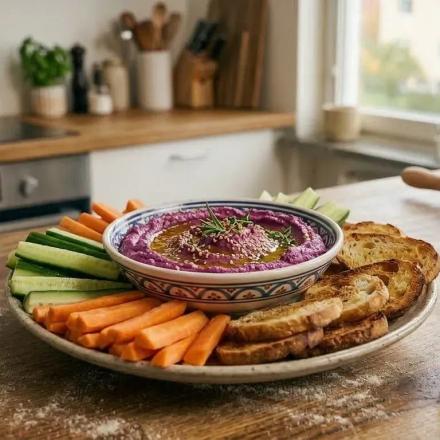 Purple Hummus with Fresh Crudités & Sourdough Crisps