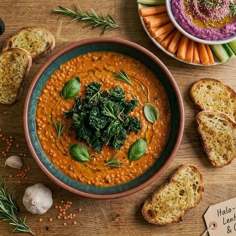 Italo-Indian Lentil Dahl with Garlic Crostini & Olive Oil