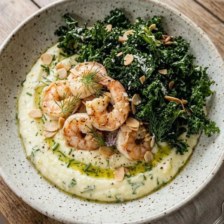West Coast Prawns, Swedish Kale & Purée