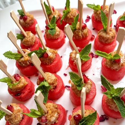Watermelon, Goat’s Cheese ,Pistachio and pomegranate