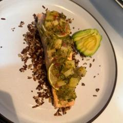 pineapple salsa salmon over dirty rice